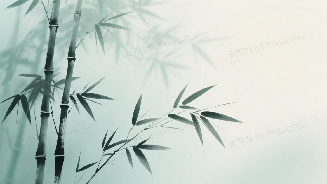 青绿水墨写意竹叶背景