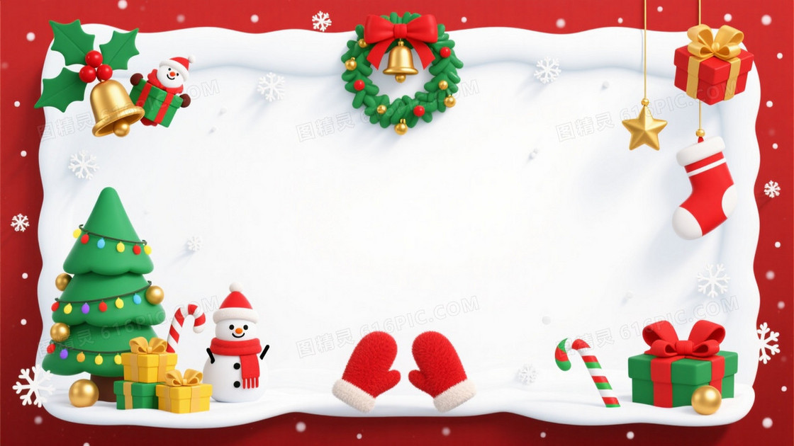 红金卡通圣诞边框背景