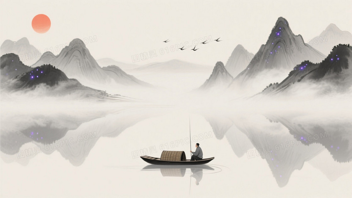 淡雅米白水墨山水意境背景