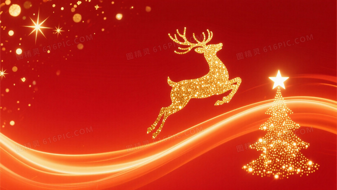 红金渐变星芒驯鹿背景