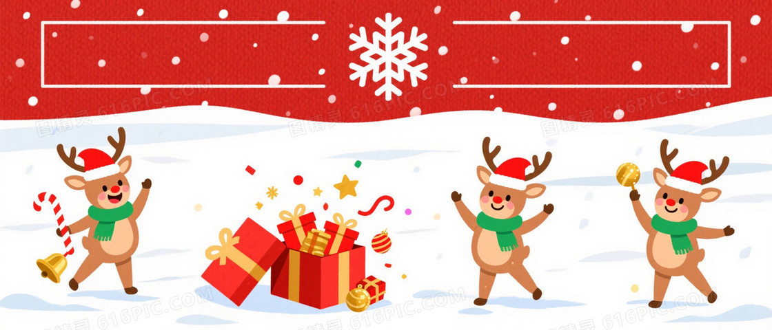 红织物雪花驯鹿礼盒背景
