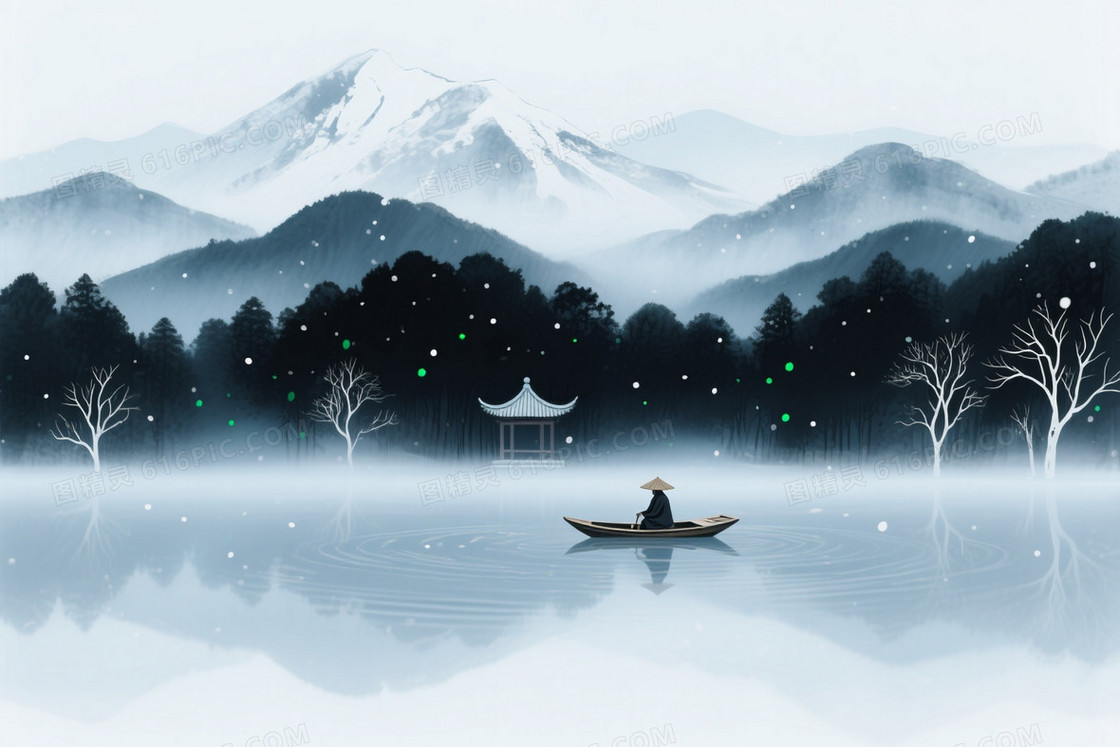 淡蓝灰白墨青水墨山水背景