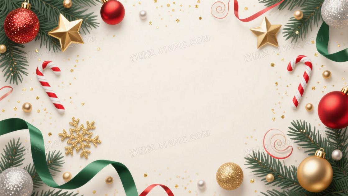 米白哑光金闪圣诞装饰背景