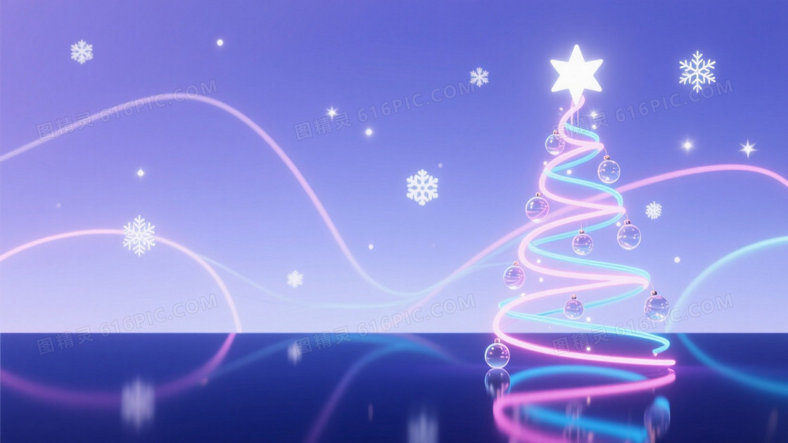 紫蓝渐变抽象线框圣诞树背景