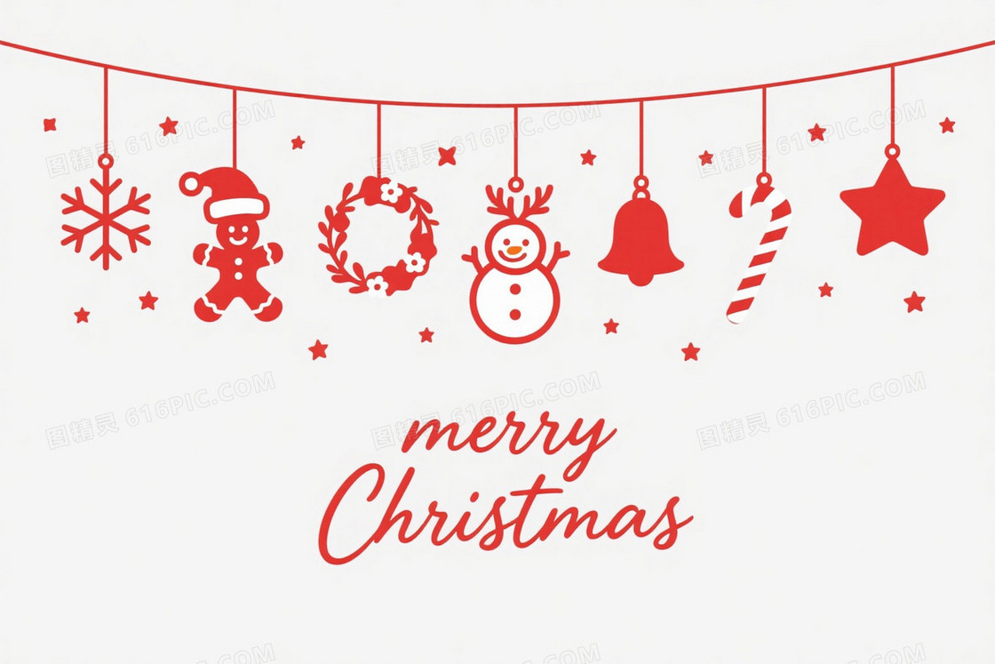 白底红剪影圣诞挂饰背景