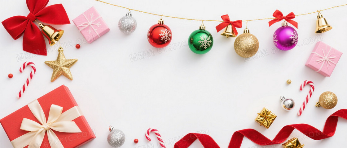 红金绿彩圣诞装饰背景