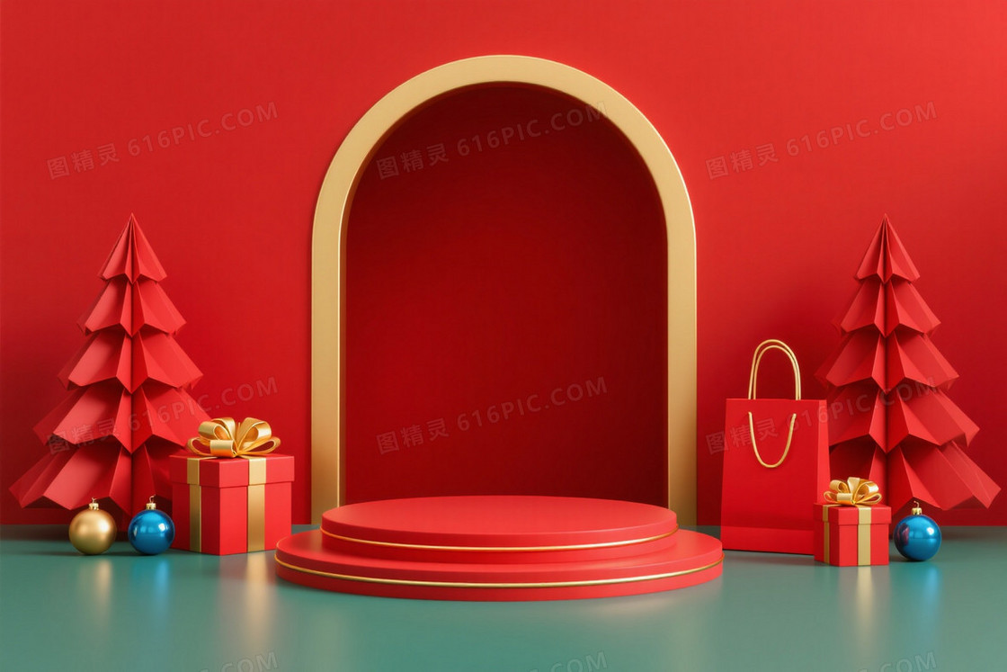 红金极简节日拱门展台背景