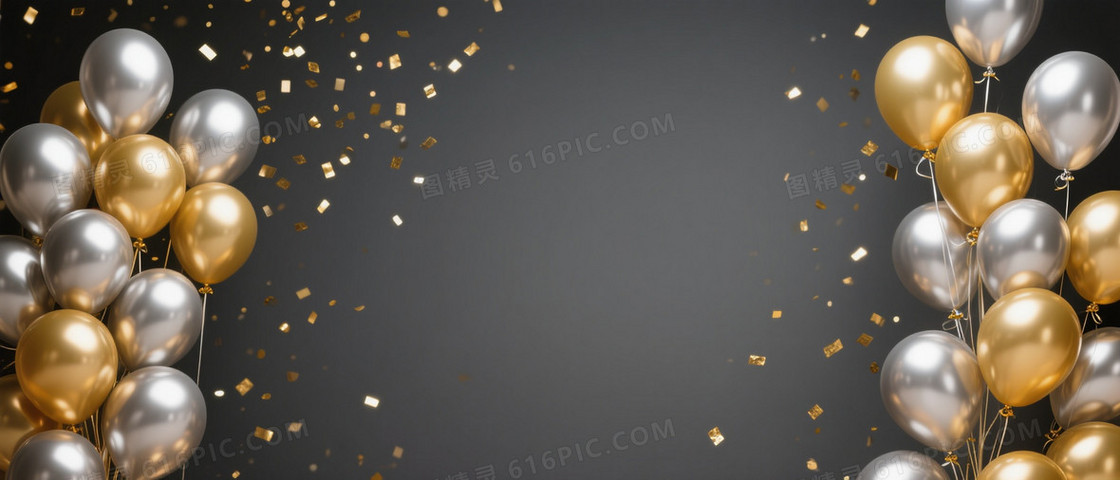 深灰哑光金白银气球背景