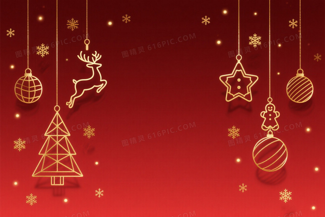 深红渐变金线圣诞装饰背景