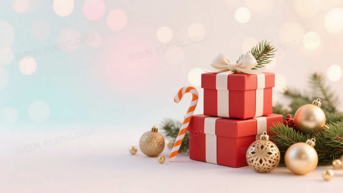 暖白浅粉淡青梦幻圣诞背景