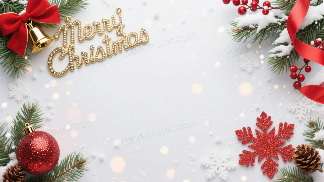 红绿金圣诞雪花装饰背景