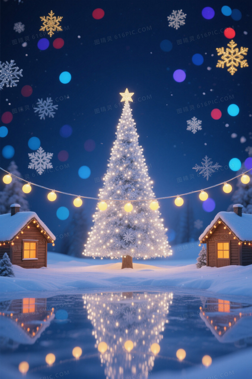 深蓝夜空发光圣诞树背景