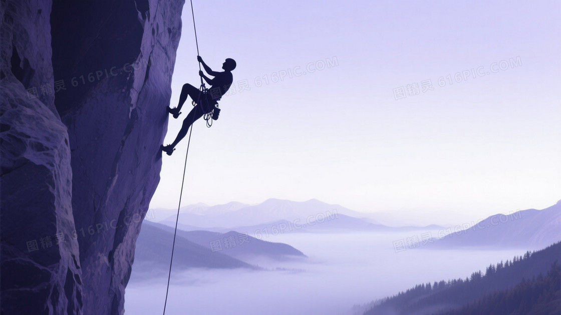 深蓝紫极简高山攀岩背景