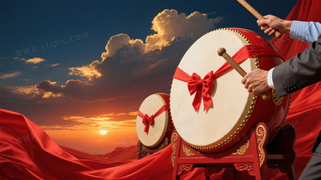 靛蓝金红中国风庆典背景