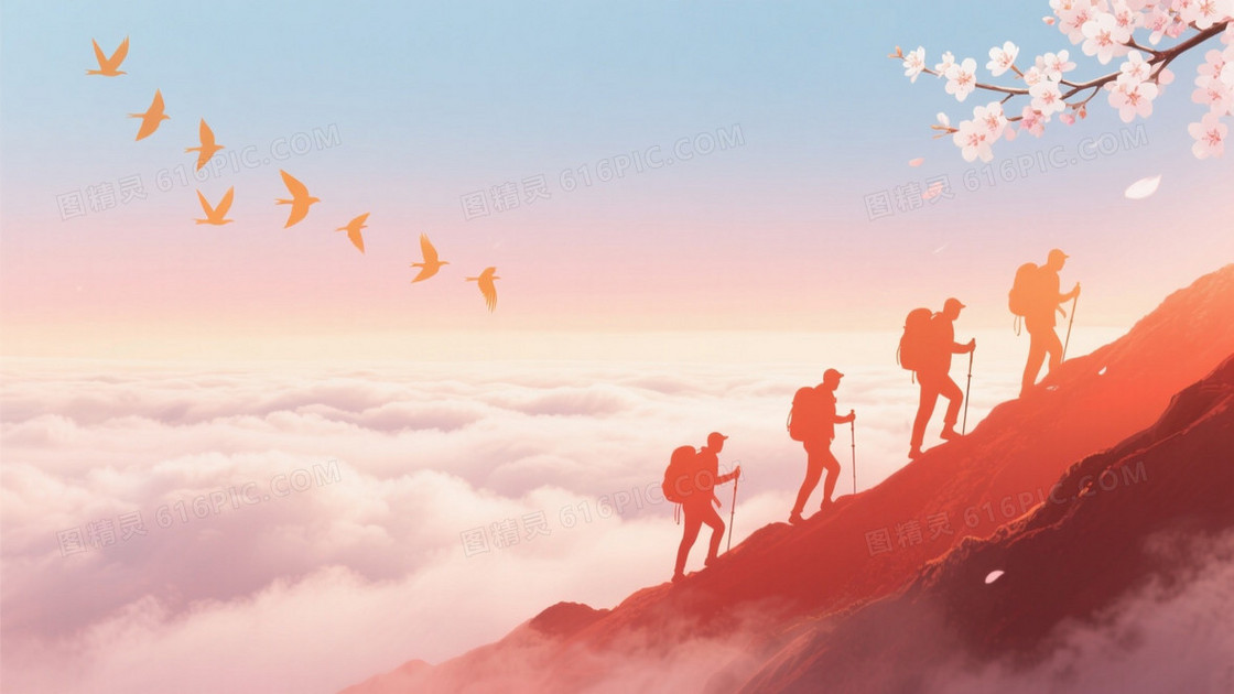 暖调梦幻渐变云海山脊背景