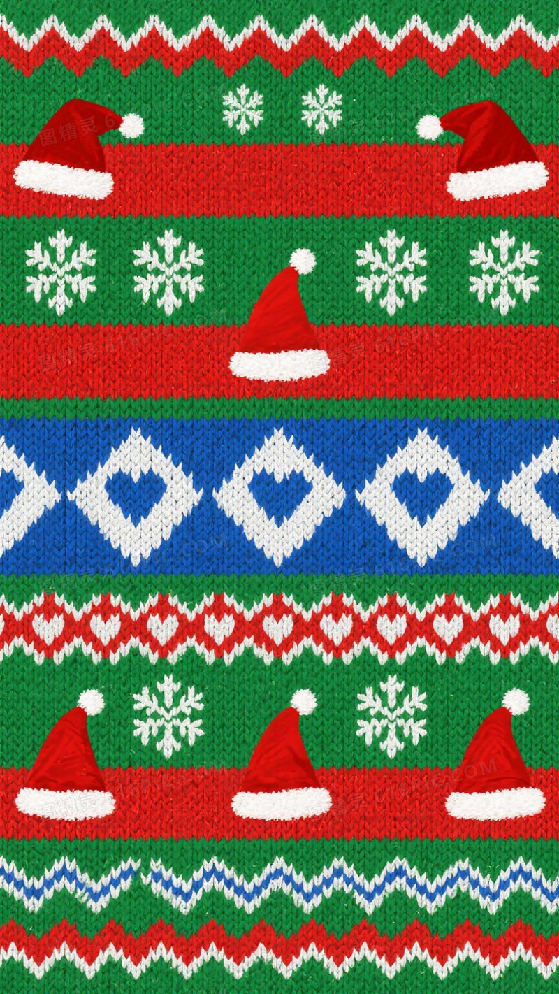 深绿针织红白锯齿雪花背景