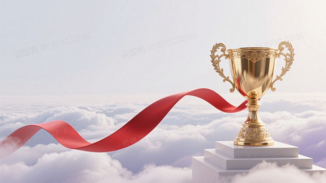 金红奖杯云海留白背景