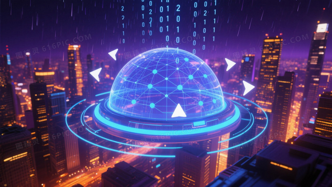深紫靛蓝科技未来城市背景