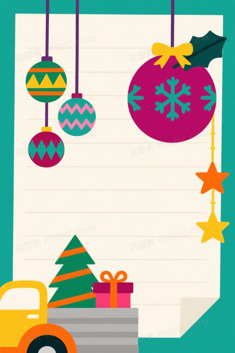 明快扁平圣诞插画信纸背景
