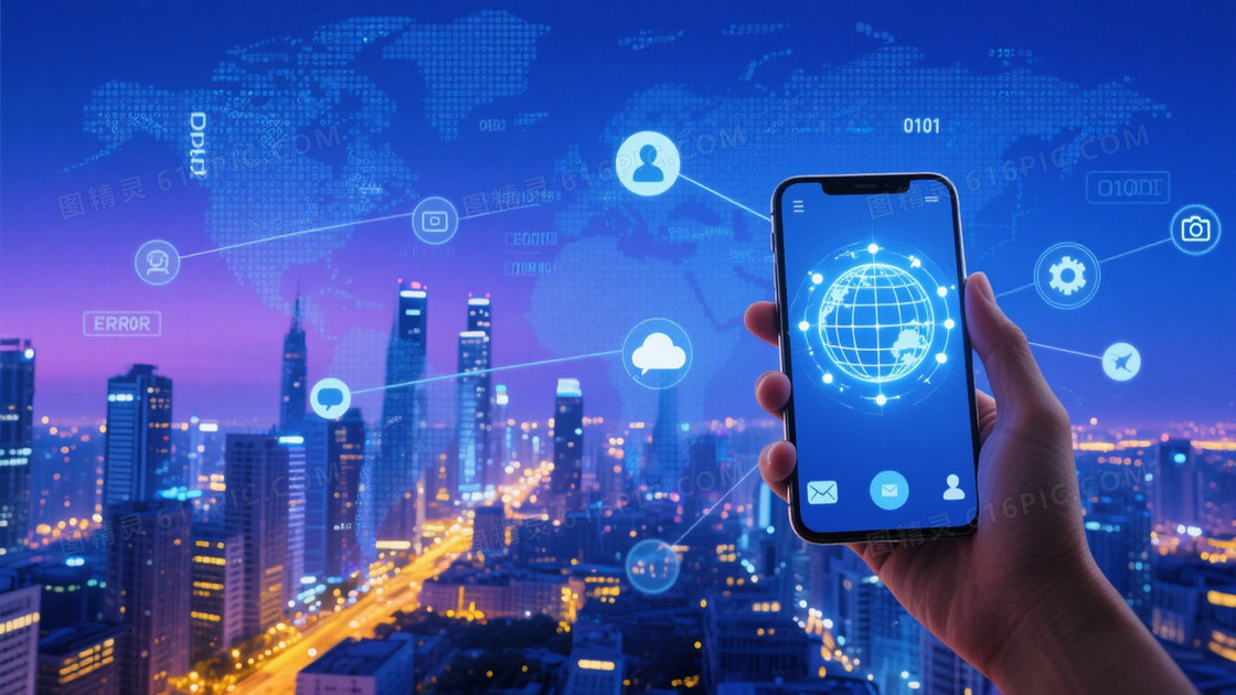 蓝紫渐变数字城市科技背景