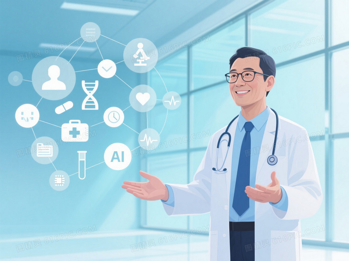 浅青蓝科技医疗插画背景