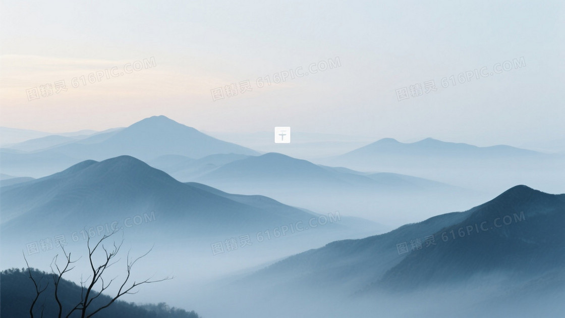 青蓝渐变水墨山峦背景