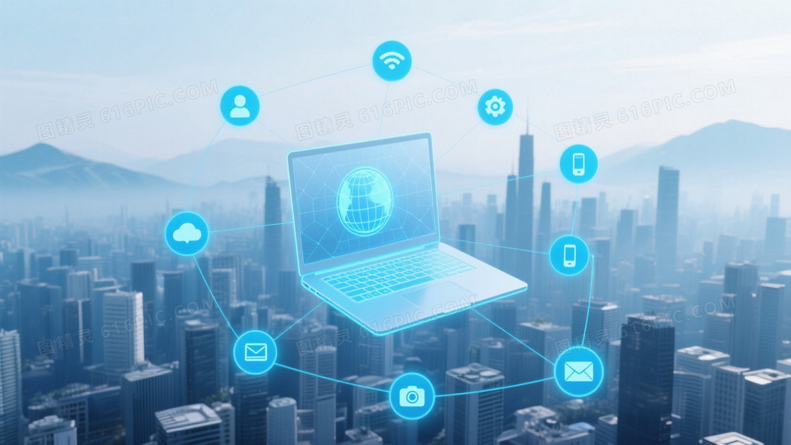 蓝白科技感未来城市背景