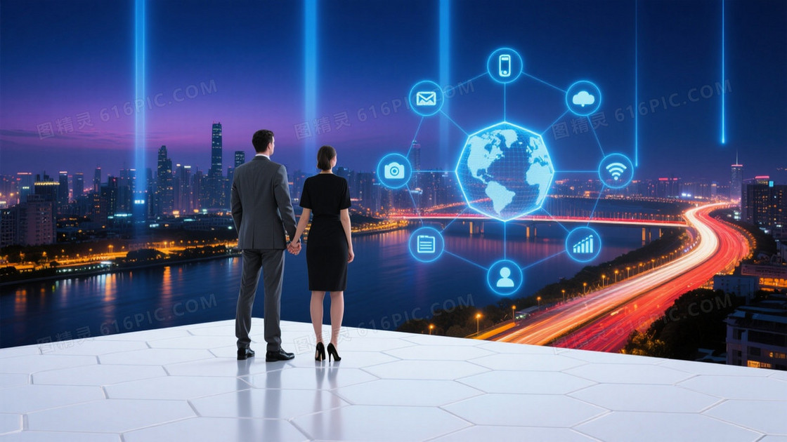 深蓝科技都市光轨背景