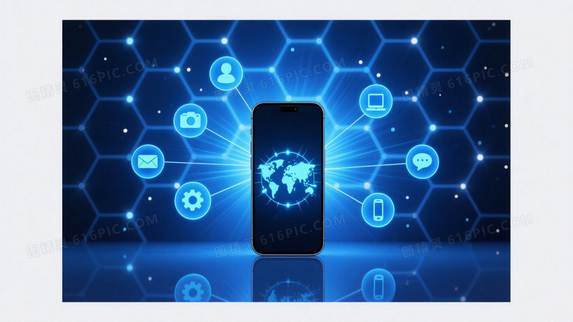 深蓝渐变蜂窝网格科技背景