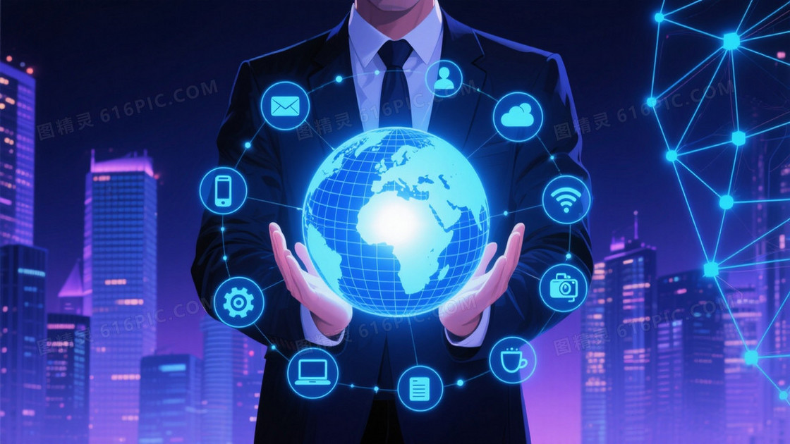 深蓝霓虹科技网络地球背景