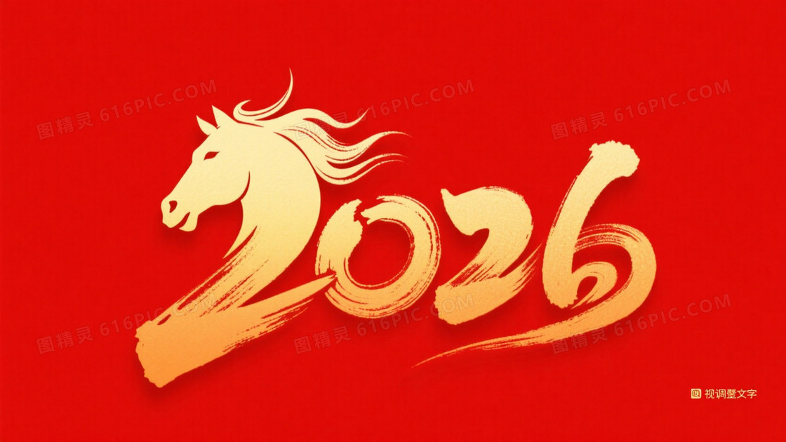 红底金渐变书法骏马背景