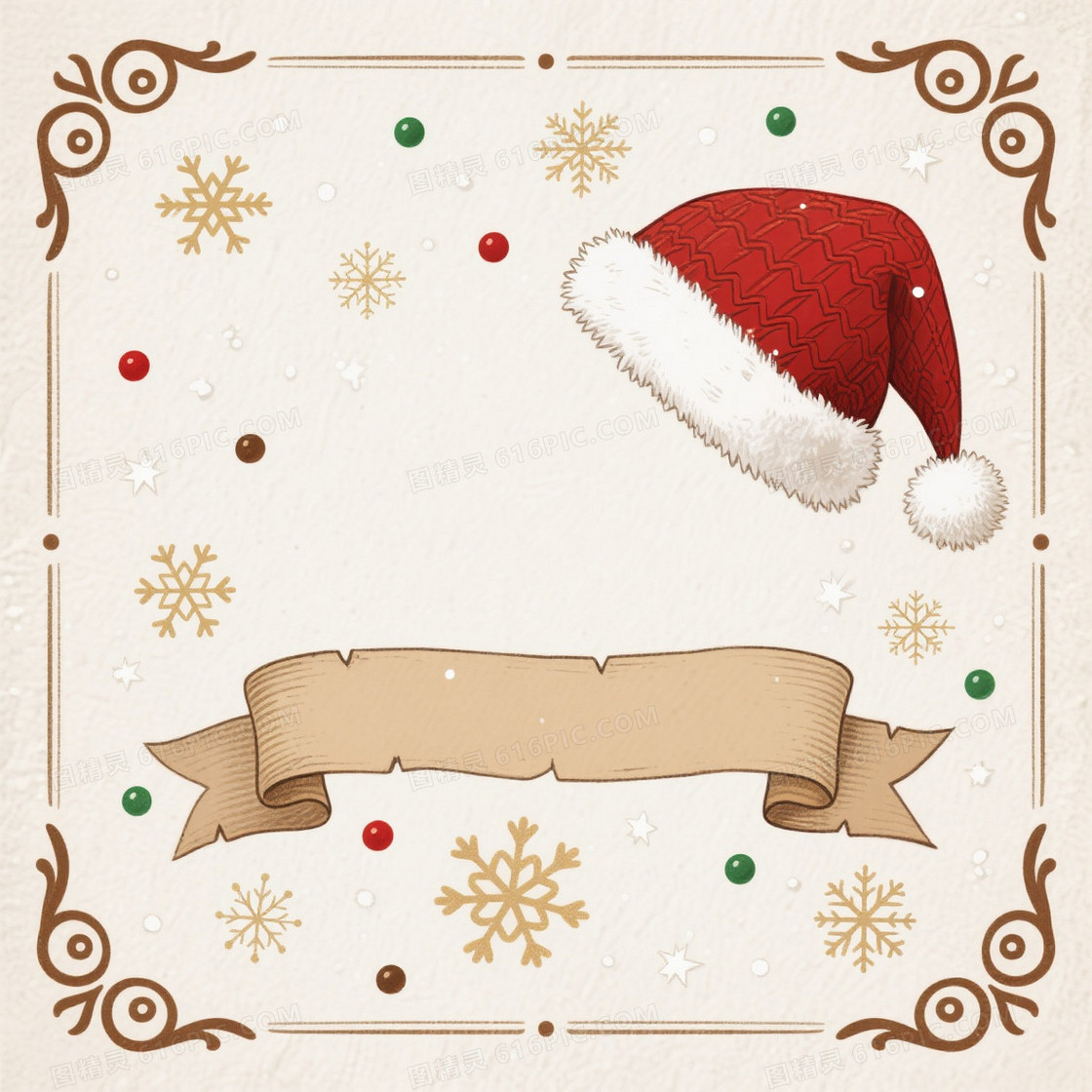 米白纹理卷草纹圣诞背景