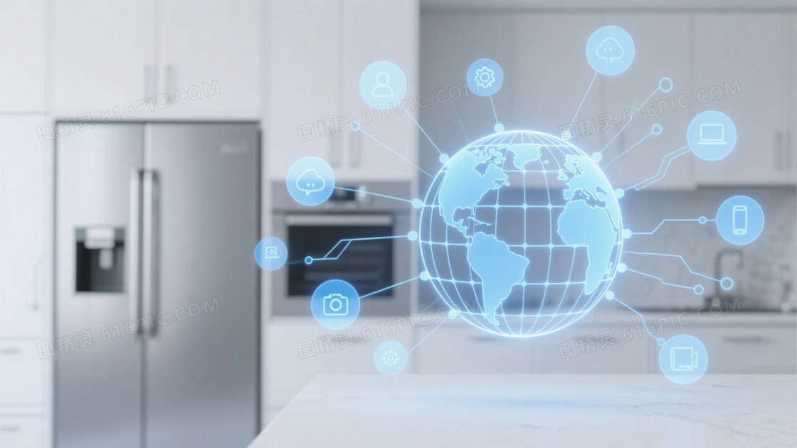 浅灰白简约科技厨房背景