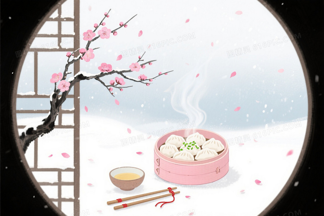 浅蓝灰水墨淡雅梅枝蒸笼背景