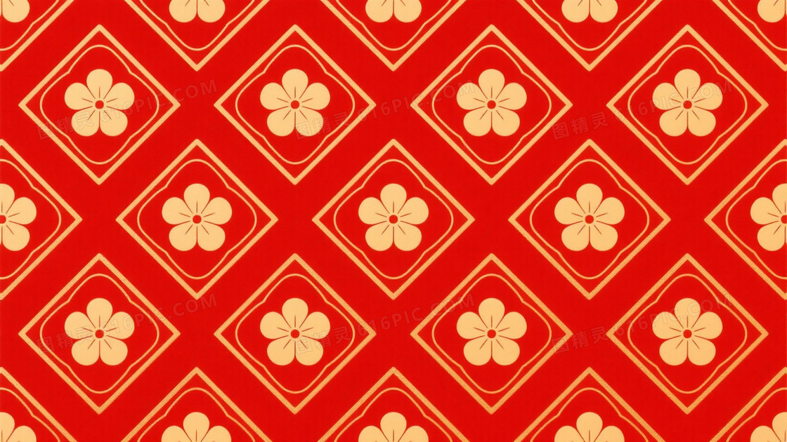 红底金线几何花卉纹样背景