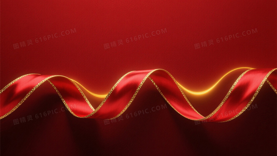 深红绸缎金边波浪背景