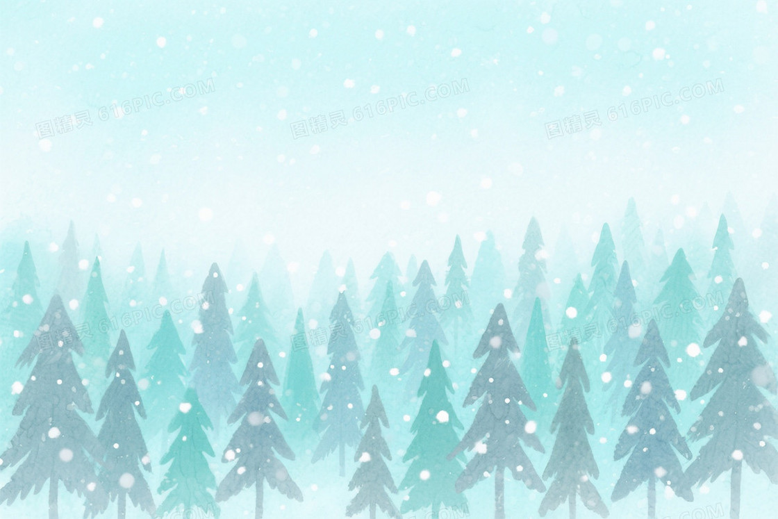 淡青水彩晕染冬季森林背景