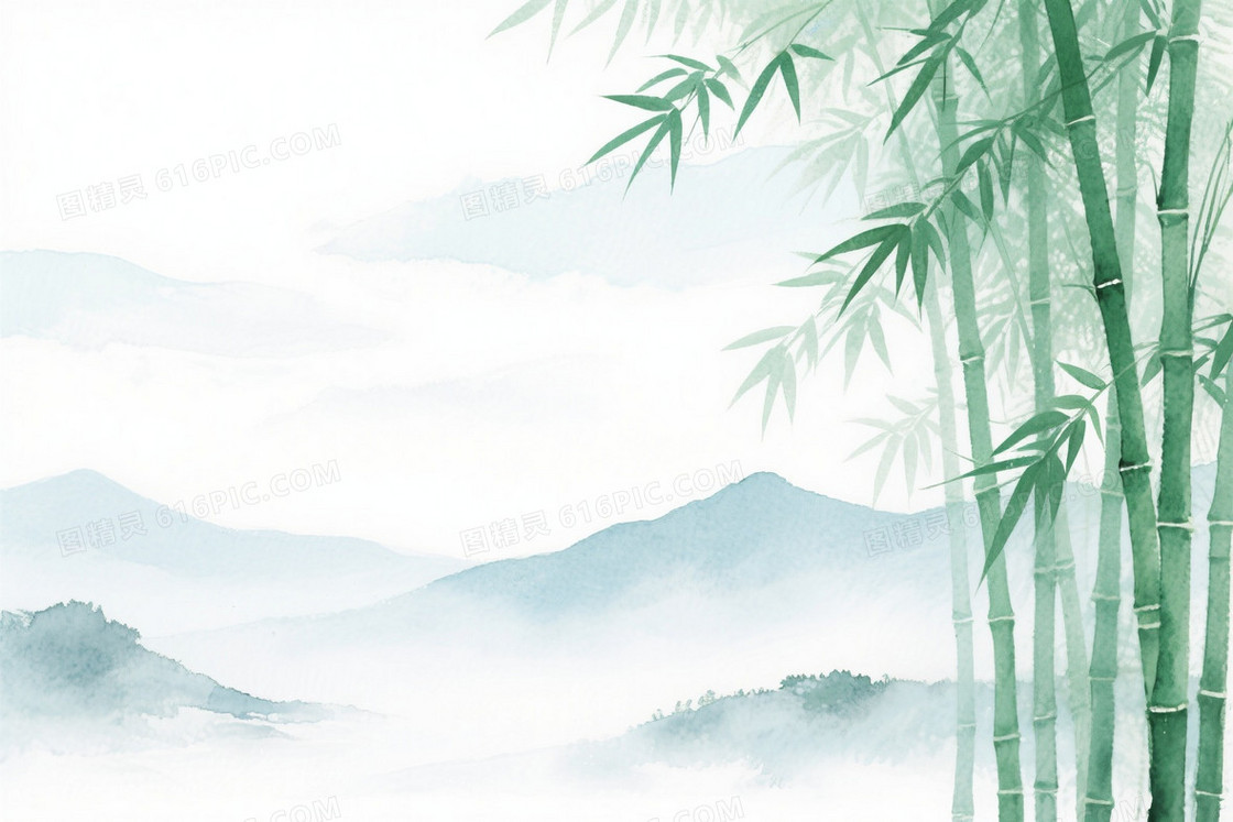 青绿竹林淡雅远山背景