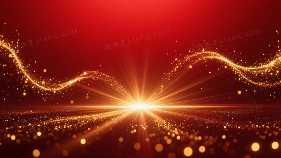 深红渐变金光放射背景