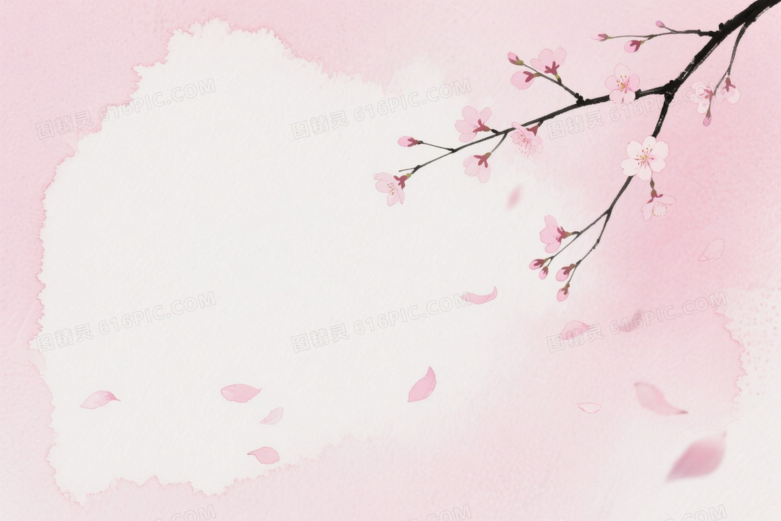 淡粉乳白水彩樱花背景