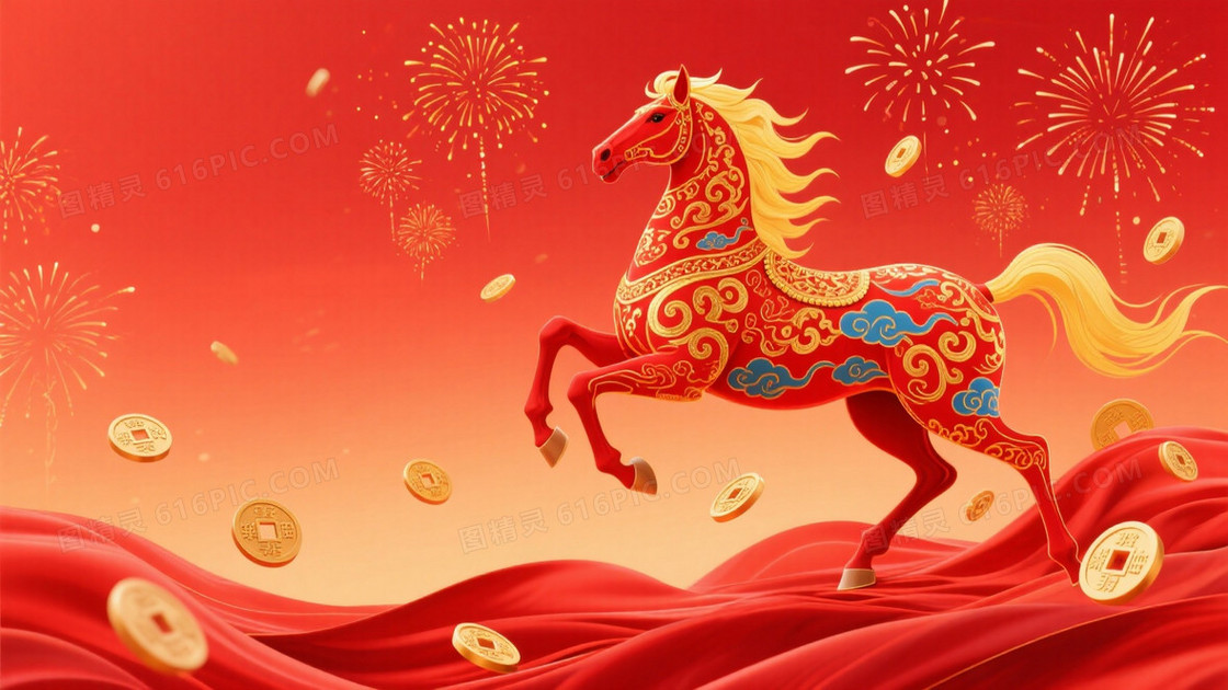 红橙渐变祥云骏马背景