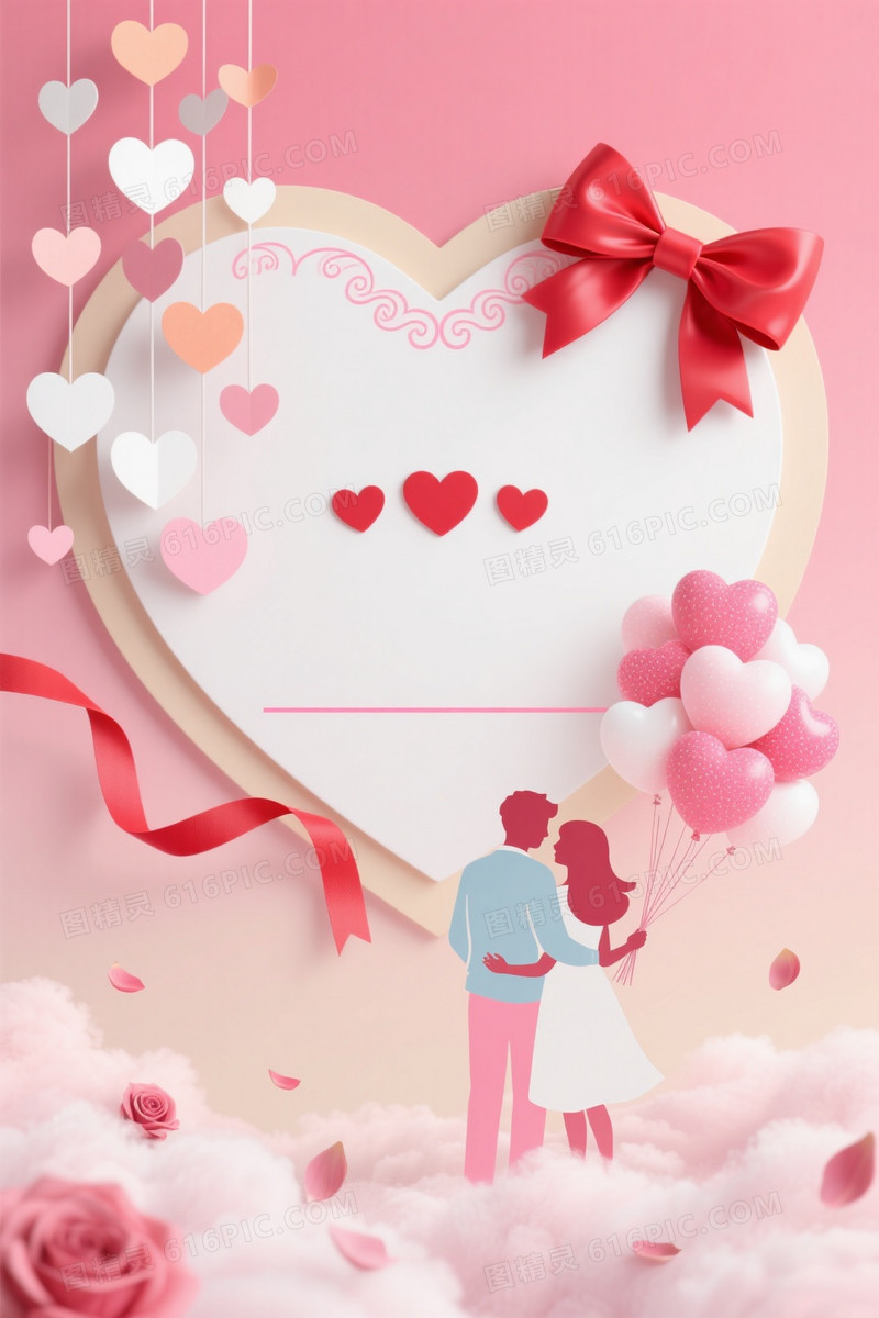 粉红渐变梦幻心形卡片背景