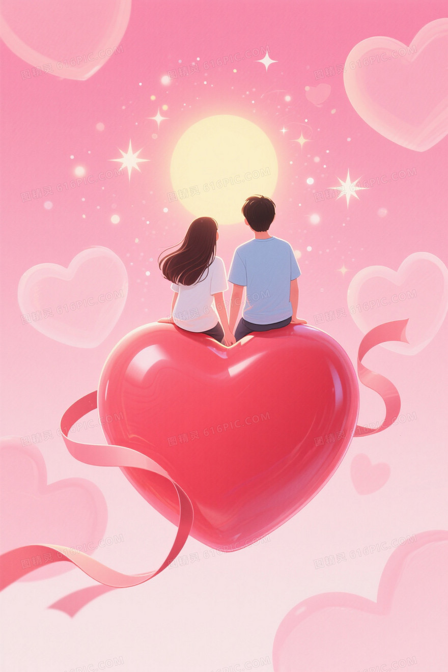 粉红渐变星光爱心情侣背景