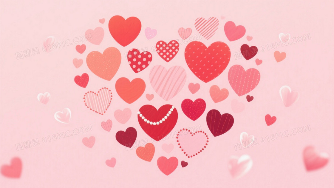 柔和粉调手绘爱心心形背景