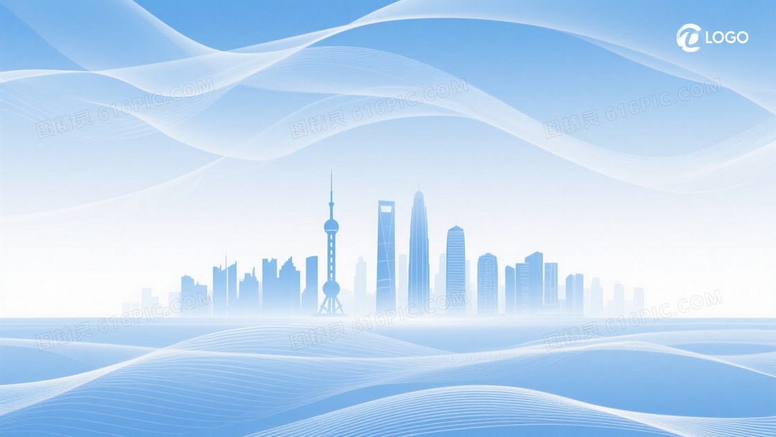 淡蓝渐变抽象城市剪影背景