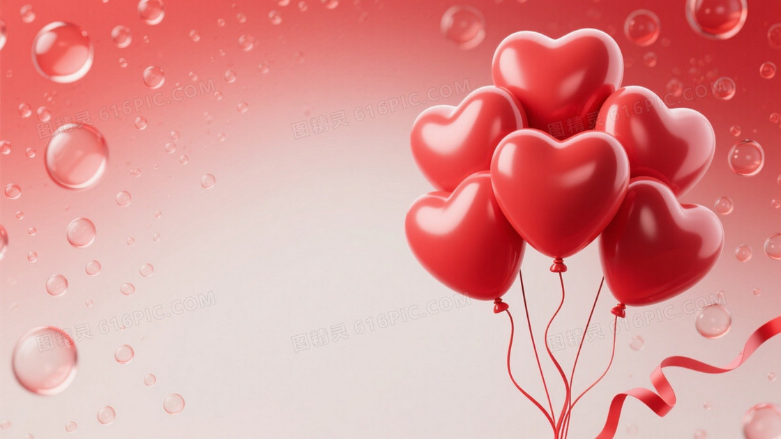 红渐变水珠心形气球背景