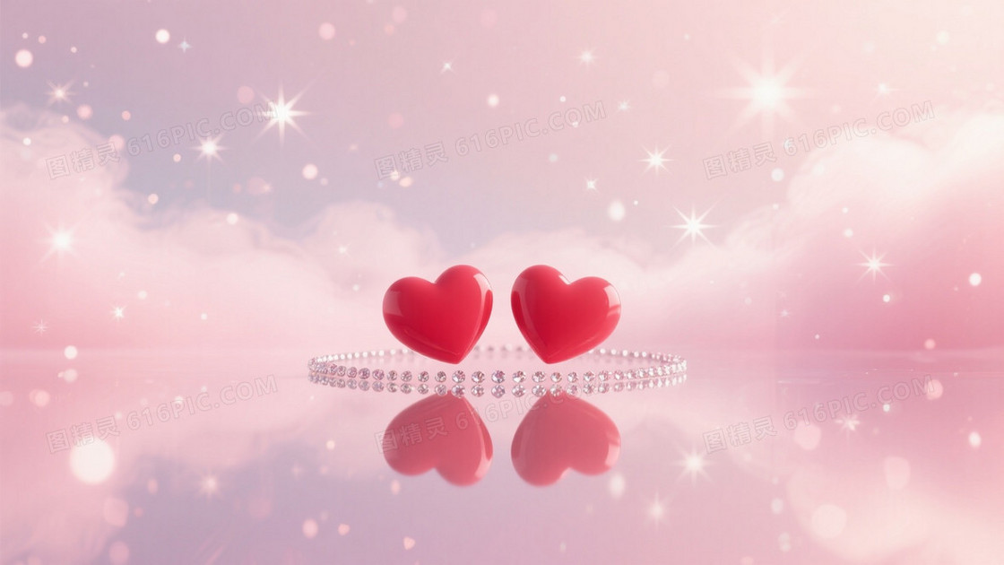 柔粉渐变云雾星芒心形背景