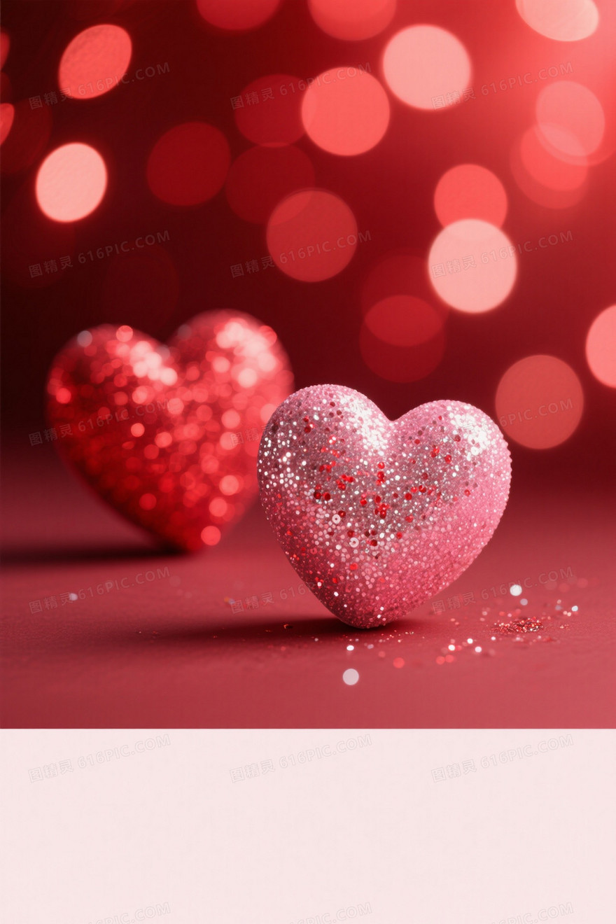 红梦幻光斑闪粉红心背景