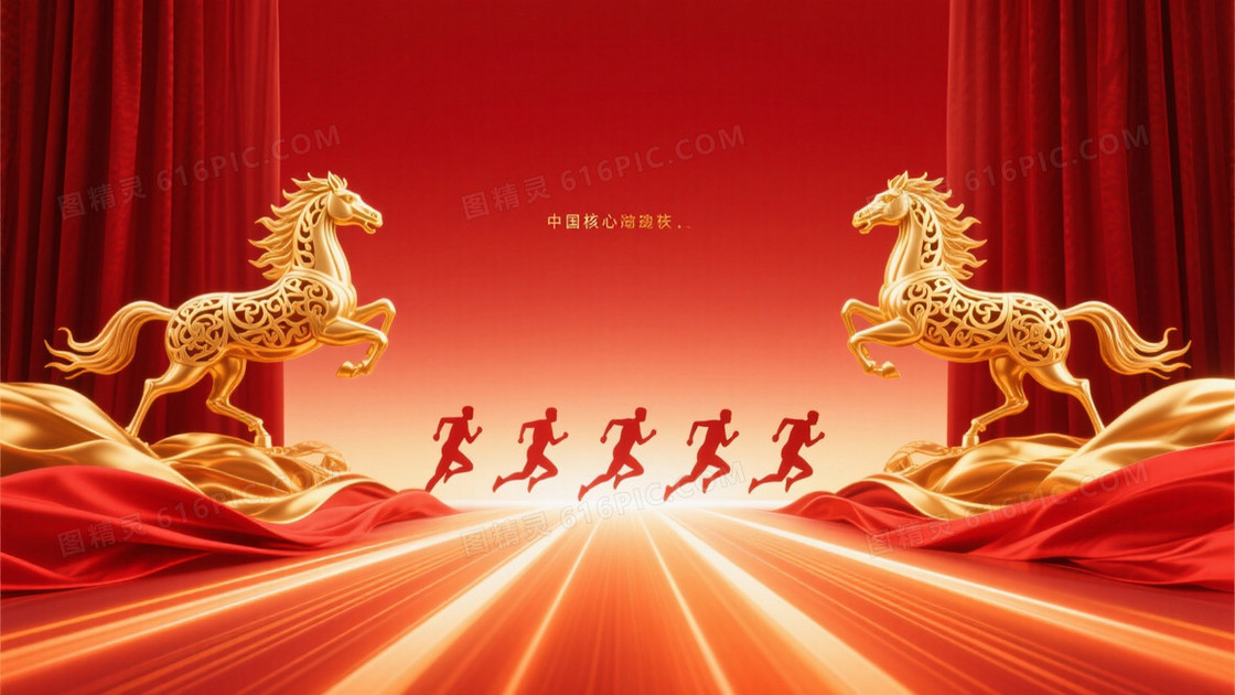 红金渐变奔马祥瑞背景