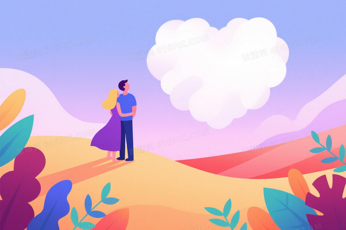 浅蓝淡紫粉紫渐变心形云朵背景